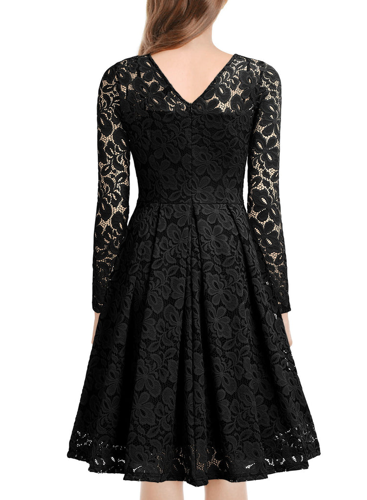 Floral Lace 2/3 Sleeves Swing Dress - Aisize - New Vintage Simplified Design