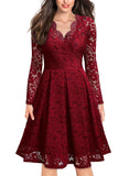 Floral Lace 2/3 Sleeves Swing Dress - Aisize - New Vintage Simplified Design