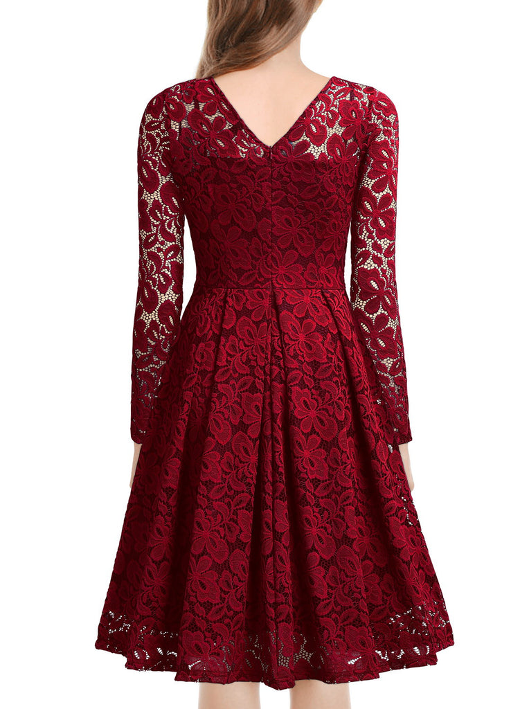 Floral Lace 2/3 Sleeves Swing Dress - Aisize - New Vintage Simplified Design
