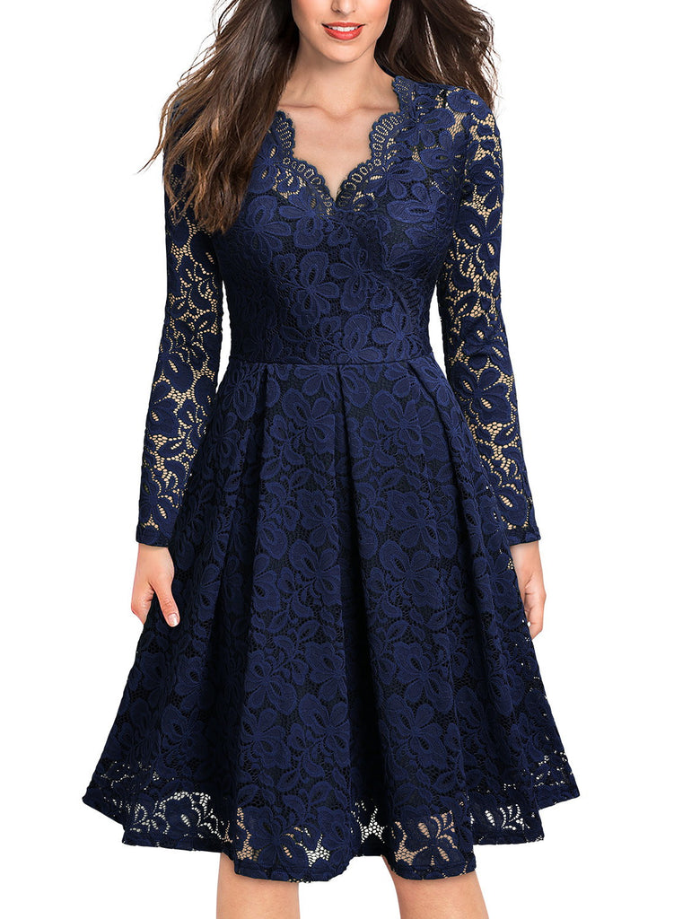 Floral Lace 2/3 Sleeves Swing Dress - Aisize - New Vintage Simplified Design