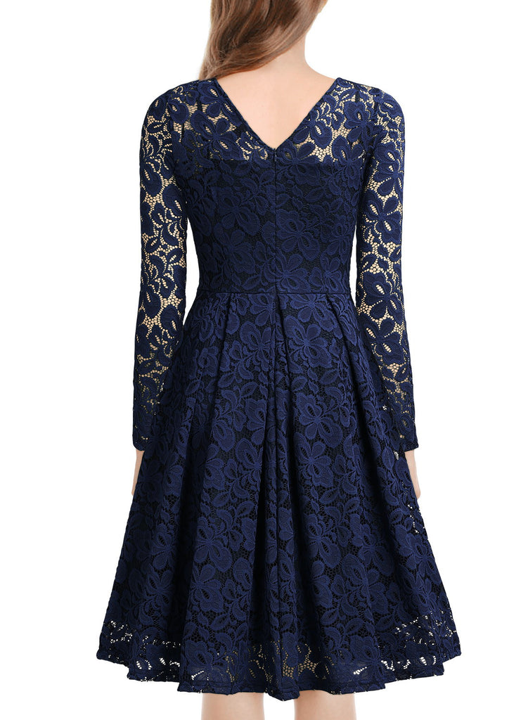 Floral Lace 2/3 Sleeves Swing Dress - Aisize - New Vintage Simplified Design