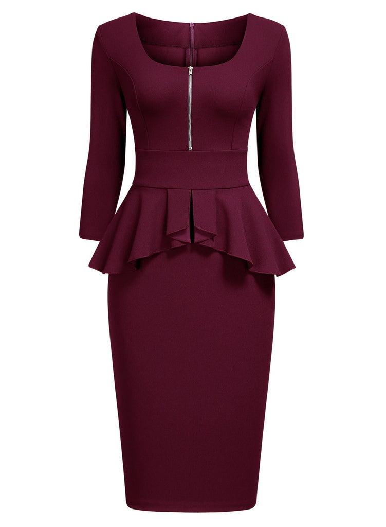 Ruffle Style Slim Work Pencil Dress - Aisize - New Vintage Simplified Design