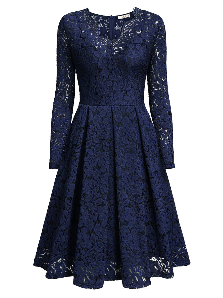 Floral Lace 2/3 Sleeves Swing Dress - Aisize - New Vintage Simplified Design