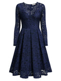 Floral Lace 2/3 Sleeves Swing Dress - Aisize - New Vintage Simplified Design