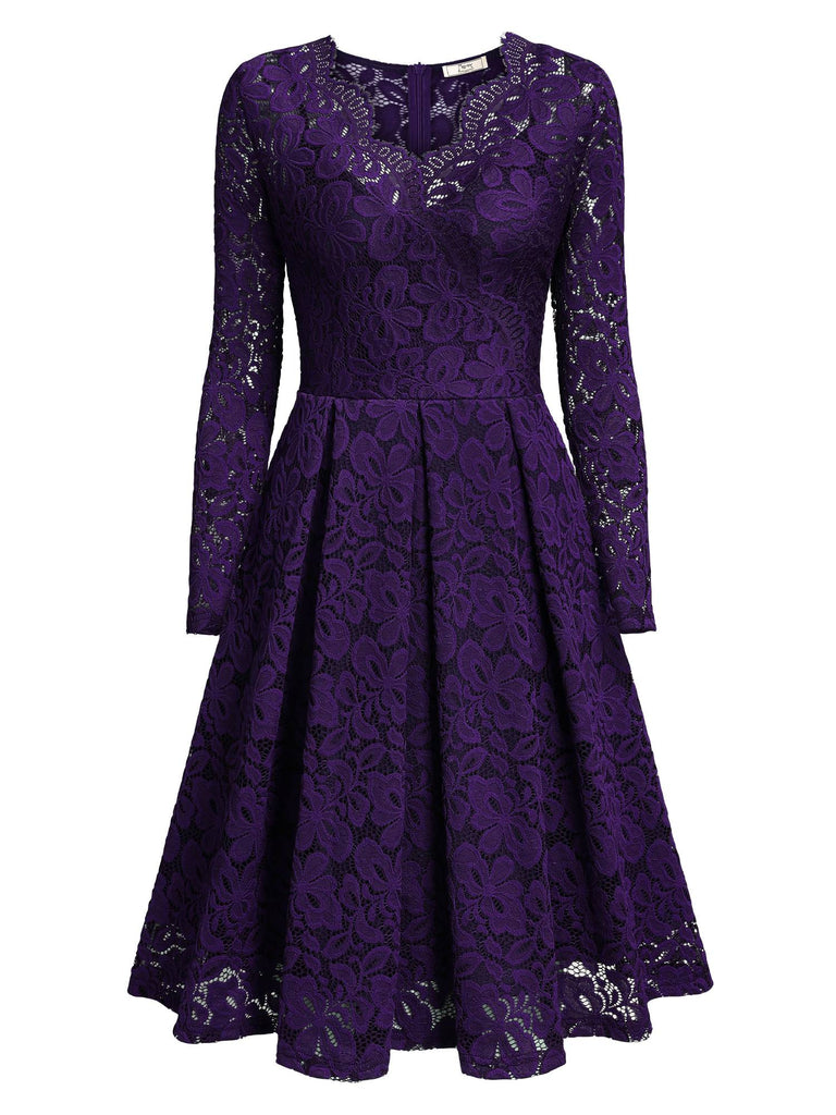 Floral Lace 2/3 Sleeves Swing Dress - Aisize - New Vintage Simplified Design