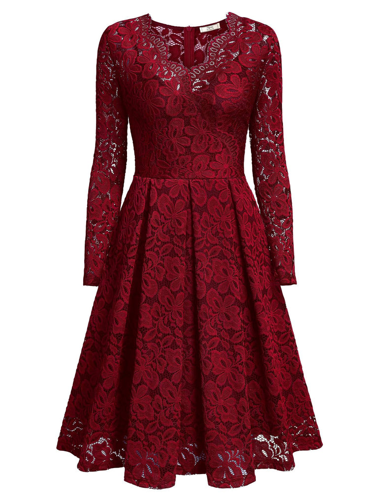 Floral Lace 2/3 Sleeves Swing Dress - Aisize - New Vintage Simplified Design