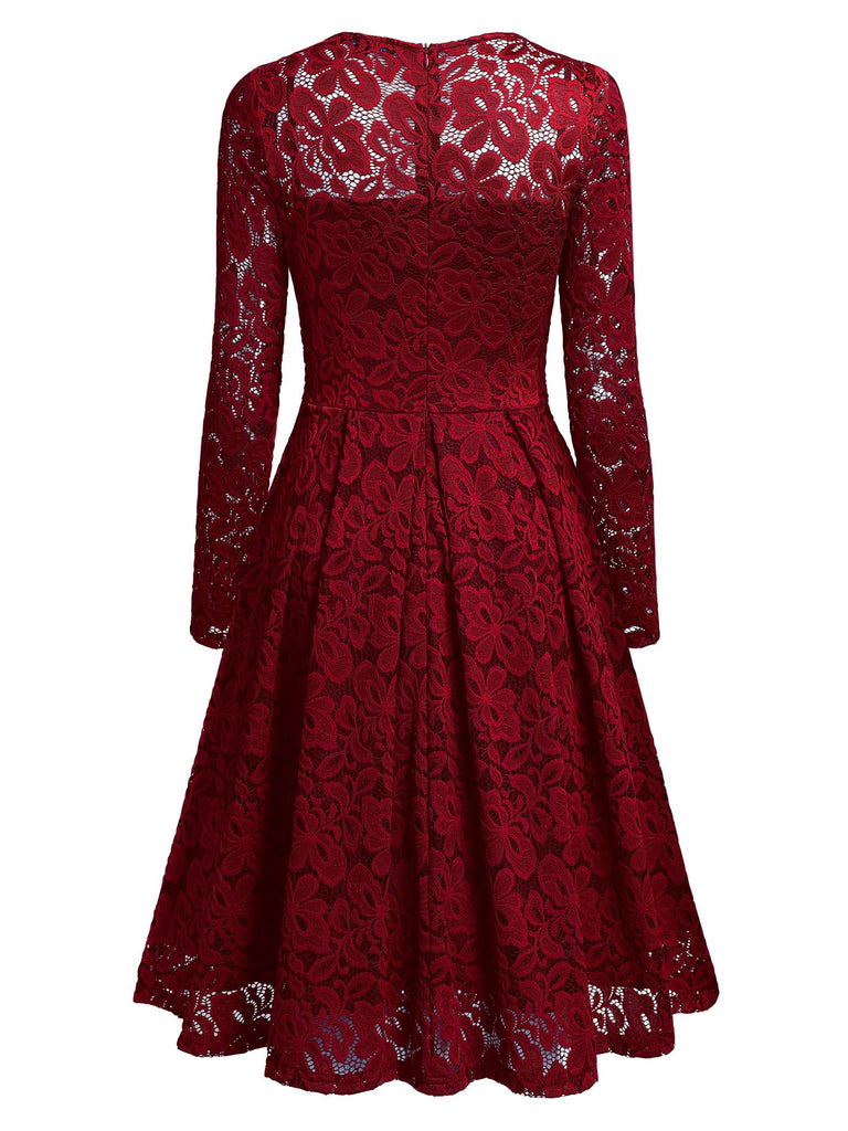 Floral Lace 2/3 Sleeves Swing Dress - Aisize - New Vintage Simplified Design