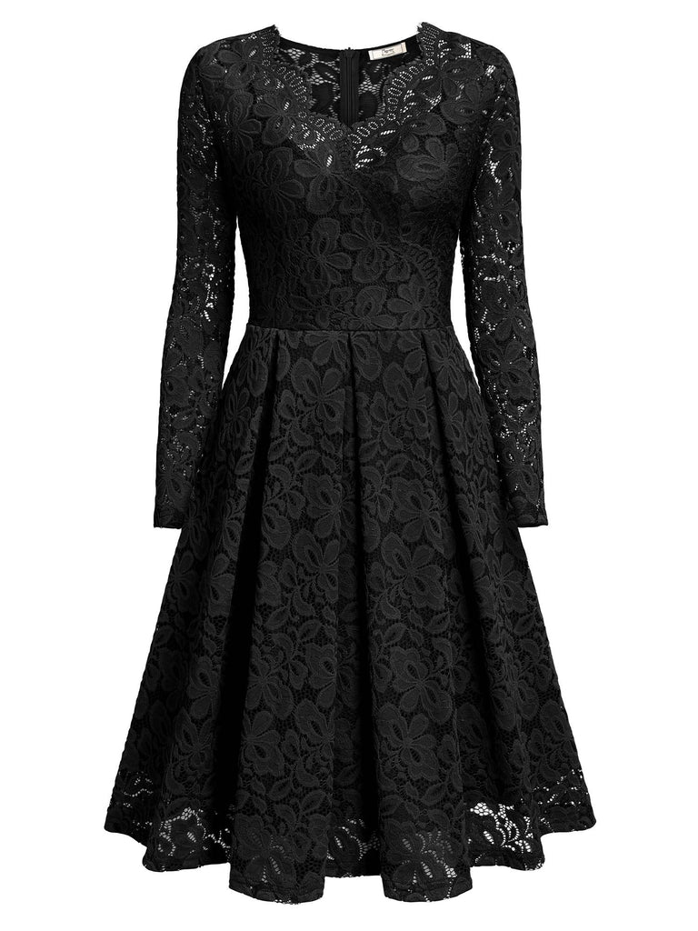 Floral Lace 2/3 Sleeves Swing Dress - Aisize - New Vintage Simplified Design