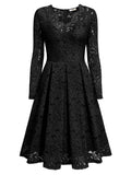 Floral Lace 2/3 Sleeves Swing Dress - Aisize - New Vintage Simplified Design