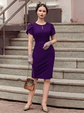 Women's Elegant Puff Sleeves Keyhole Neck Cocktail Party Pencil Dress