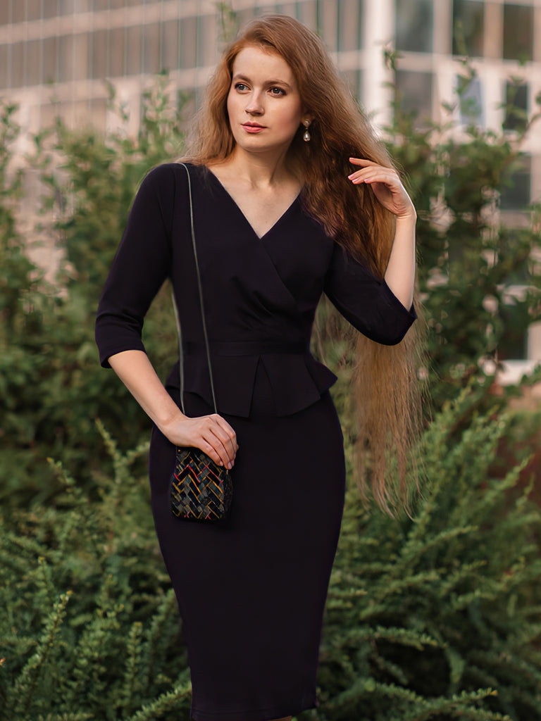 Women's 1950S V-Neck 3/4 Sleeve Ruffle Design Cocktail Pencil Dress Aisize Women's 1950S V-Neck 3/4 Sleeve Ruffle Design Cocktail Pencil Dress Aisize