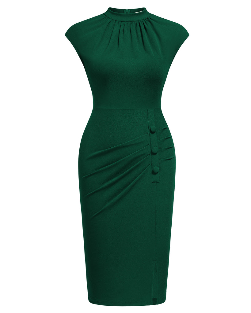 Women's Retro Half Collar Ruched Slim Cocktail Pencil Dress Aisize Women's Retro Half Collar Ruched Slim Cocktail Pencil Dress Aisize