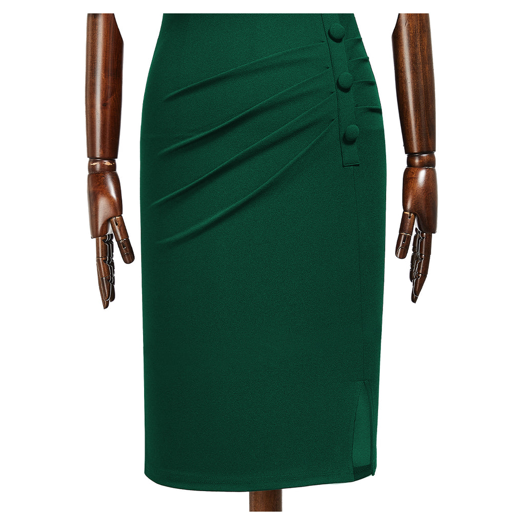 Women's Retro Half Collar Ruched Slim Cocktail Pencil Dress