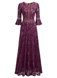 Full Lace Bell Sleeve Long Dress - Aisize - New Vintage Simplified Design