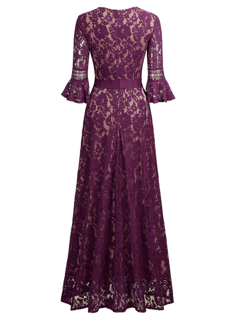 Full Lace Bell Sleeve Long Dress - Aisize - New Vintage Simplified Design