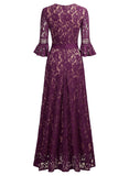 Full Lace Bell Sleeve Long Dress - Aisize - New Vintage Simplified Design