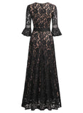 Full Lace Bell Sleeve Long Dress - Aisize - New Vintage Simplified Design