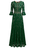 Full Lace Bell Sleeve Long Dress - Aisize - New Vintage Simplified Design