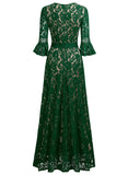 Full Lace Bell Sleeve Long Dress - Aisize - New Vintage Simplified Design