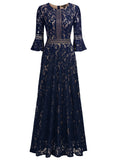 Full Lace Bell Sleeve Long Dress - Aisize - New Vintage Simplified Design