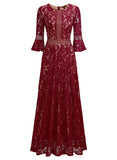 Full Lace Bell Sleeve Long Dress - Aisize - New Vintage Simplified Design