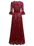 Full Lace Bell Sleeve Long Dress - Aisize - New Vintage Simplified Design