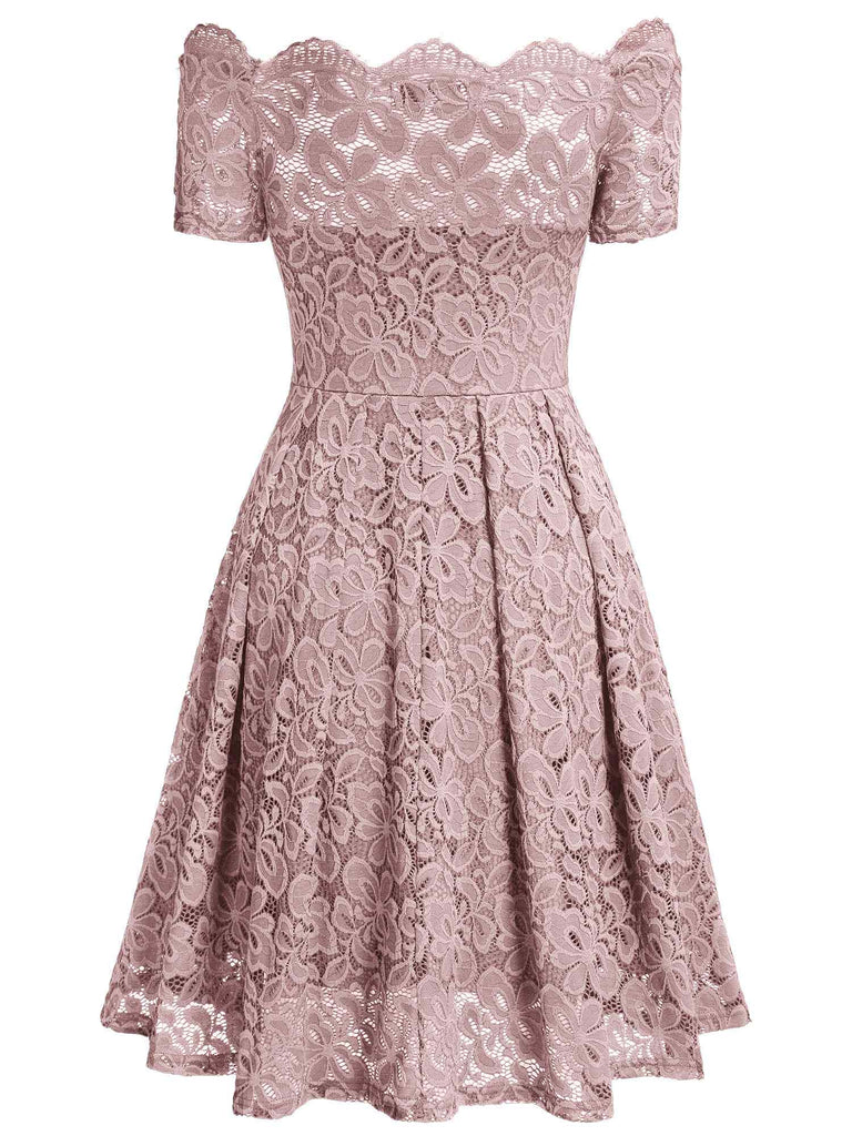 Lace Short Sleeve Boat Neck Swing Dress Aisize Lace Short Sleeve Boat Neck Swing Dress Aisize
