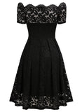 Lace Short Sleeve Boat Neck Swing Dress - Aisize - New Vintage Simplified Design