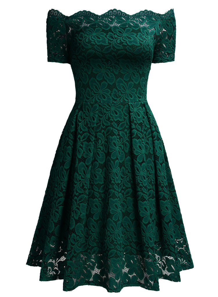 Lace Short Sleeve Boat Neck Swing Dress Aisize Lace Short Sleeve Boat Neck Swing Dress Aisize