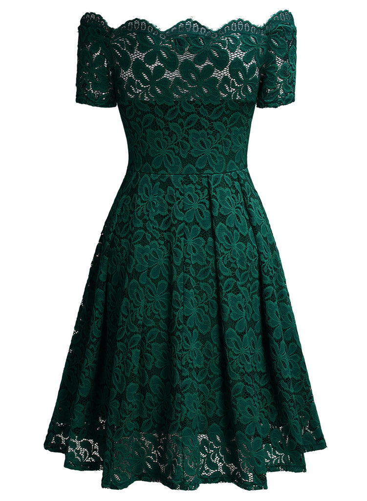 Lace Short Sleeve Boat Neck Swing Dress Aisize Lace Short Sleeve Boat Neck Swing Dress Aisize