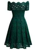 Lace Short Sleeve Boat Neck Swing Dress - Aisize - New Vintage Simplified Design