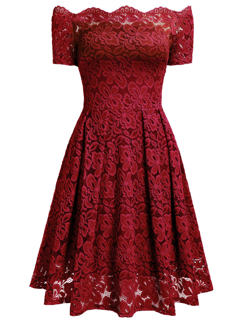 Lace Short Sleeve Boat Neck Swing Dress Aisize Lace Short Sleeve Boat Neck Swing Dress Aisize