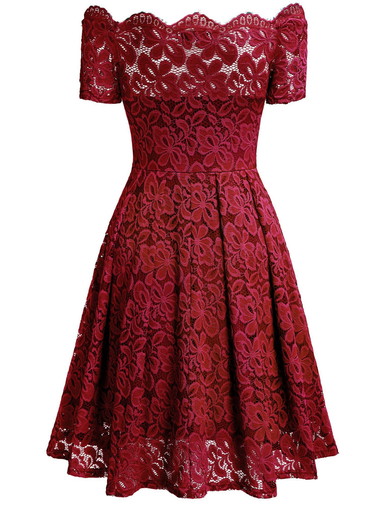 Lace Short Sleeve Boat Neck Swing Dress Aisize Lace Short Sleeve Boat Neck Swing Dress Aisize