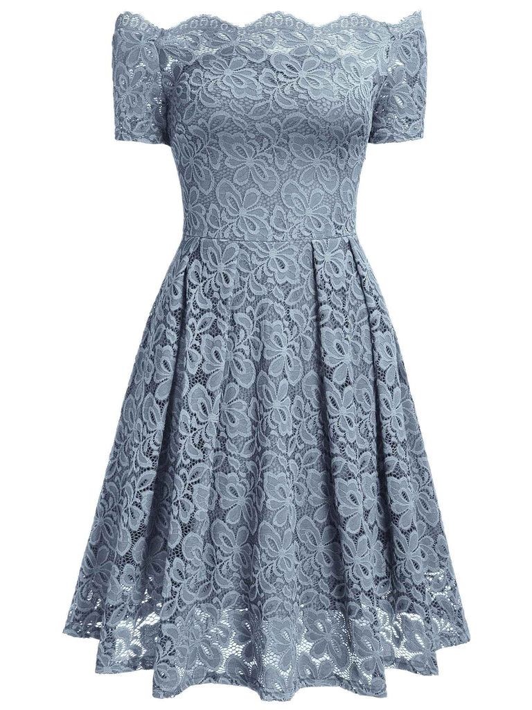Lace Short Sleeve Boat Neck Swing Dress Aisize Lace Short Sleeve Boat Neck Swing Dress Aisize