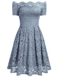 Lace Short Sleeve Boat Neck Swing Dress - Aisize - New Vintage Simplified Design