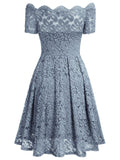 Lace Short Sleeve Boat Neck Swing Dress - Aisize - New Vintage Simplified Design