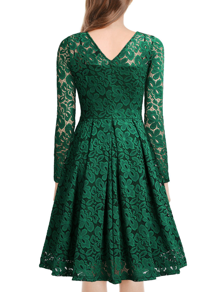 Floral Lace 2/3 Sleeves Swing Dress - Aisize - New Vintage Simplified Design