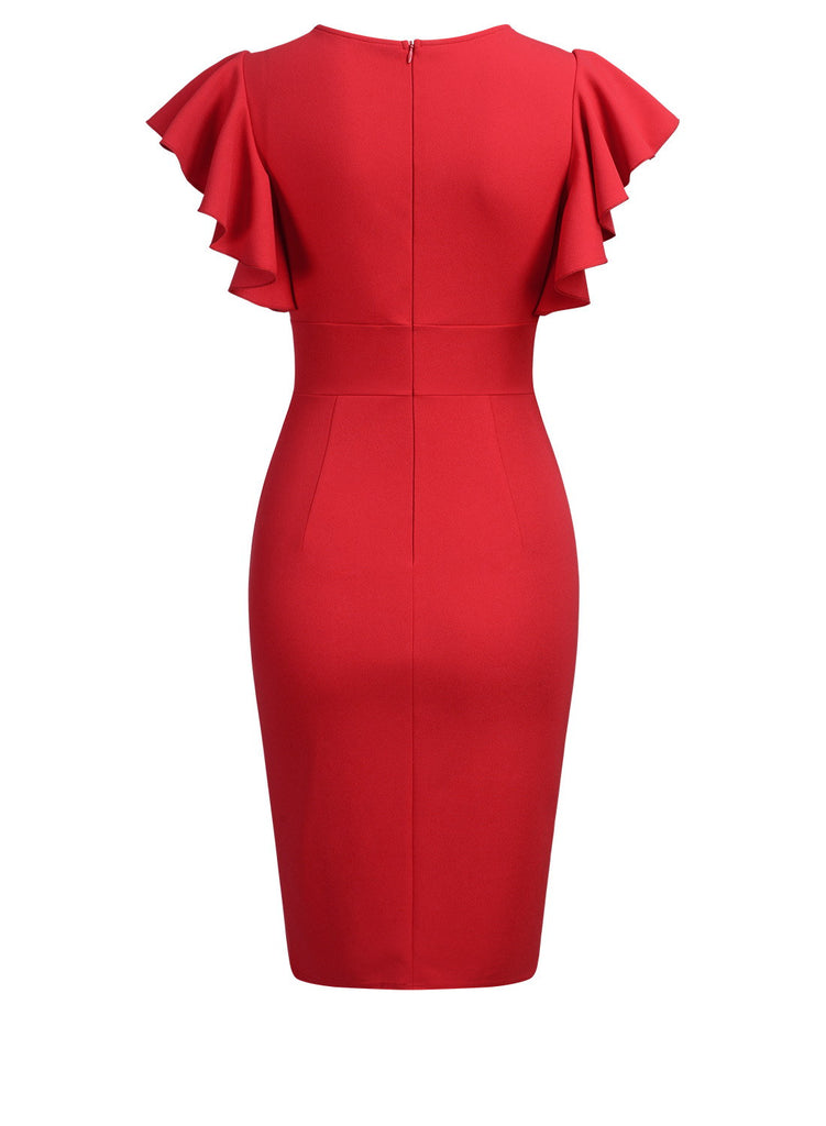 Women's Deep-V Neck Ruffle Sleeves Cocktail Party Dress – Aisize