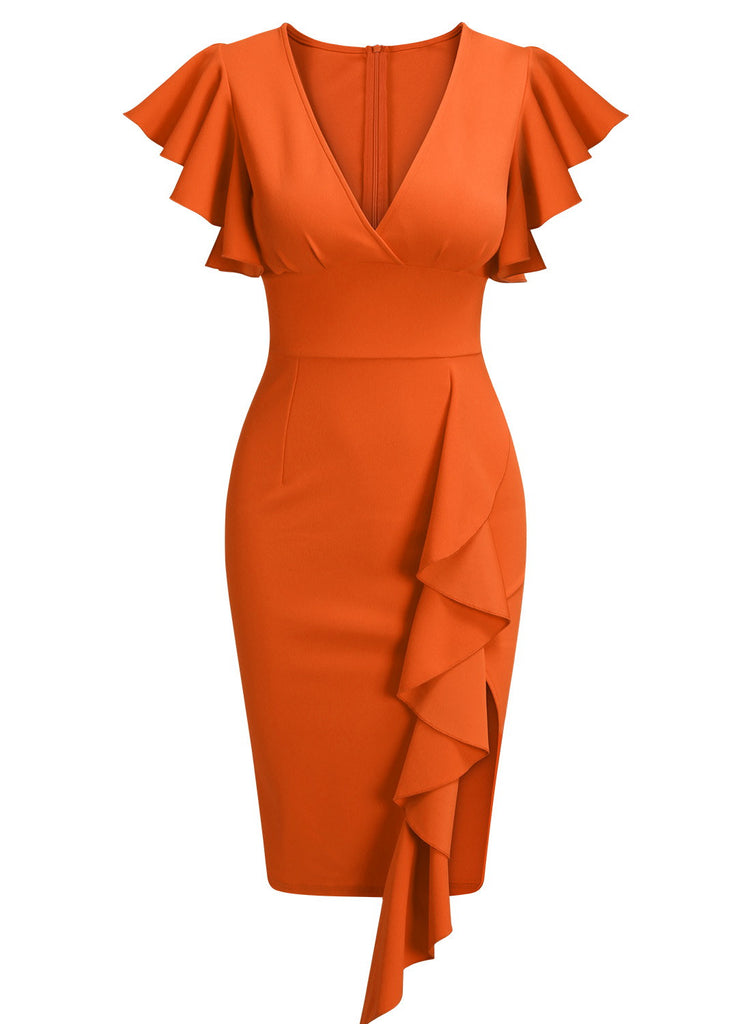 Women's Deep-V Neck Ruffle Sleeves Cocktail Party Dress Aisize Women's Deep-V Neck Ruffle Sleeves Cocktail Party Dress Aisize