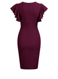 Women's Deep-V Neck Ruffle Sleeves Cocktail Party Dress - Aisize - New Vintage Simplified Design