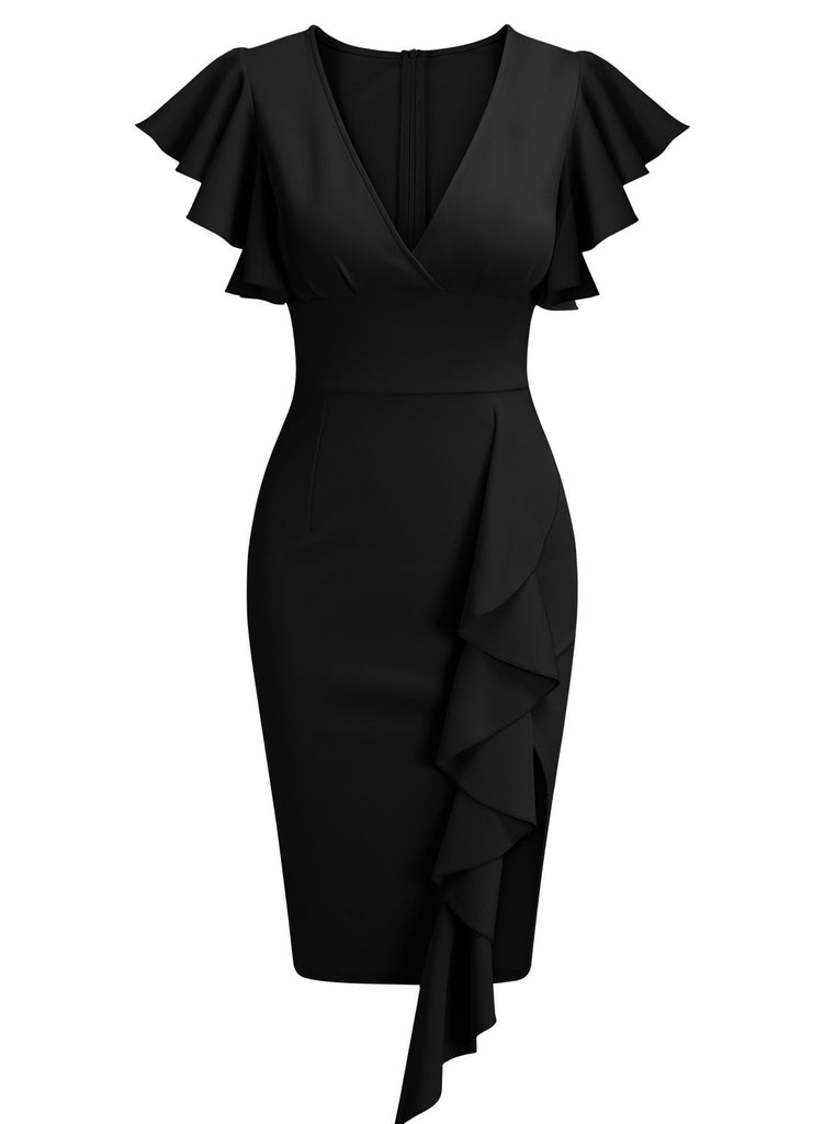 Women's Deep-V Neck Ruffle Sleeves Cocktail Party Dress Aisize Women's Deep-V Neck Ruffle Sleeves Cocktail Party Dress Aisize