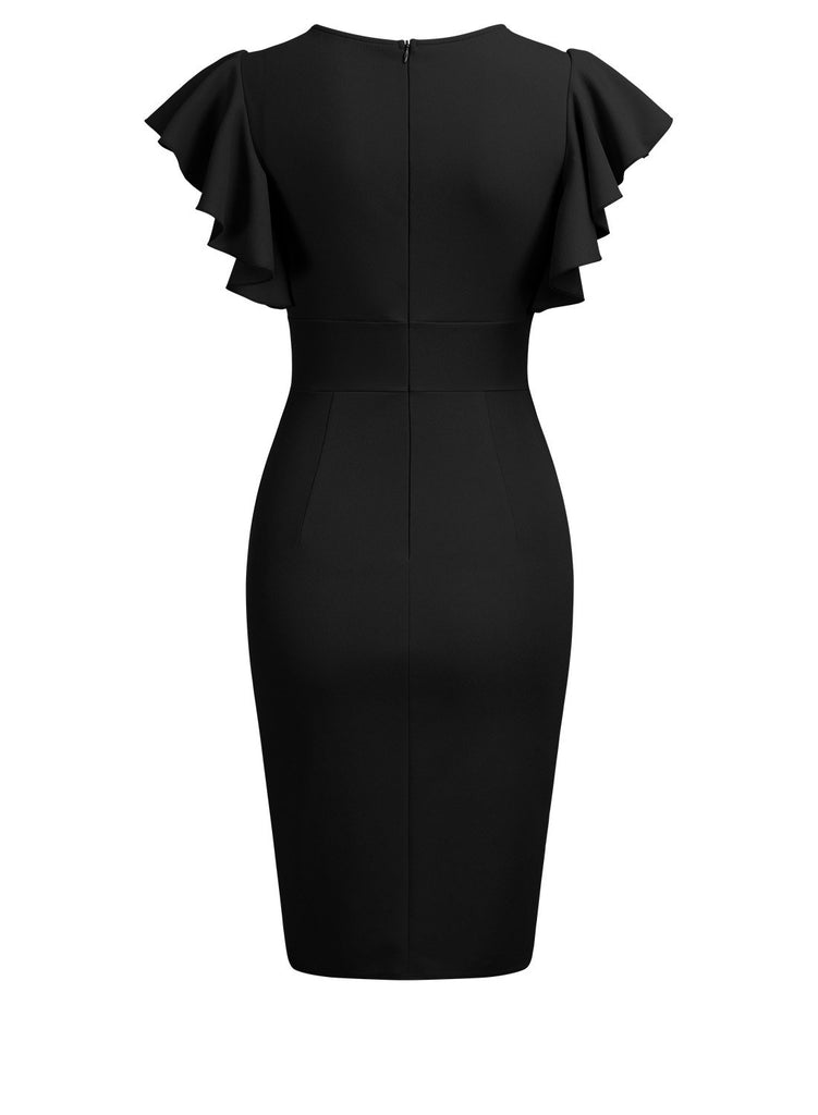 Women's Deep-V Neck Ruffle Sleeves Cocktail Party Dress Aisize Women's Deep-V Neck Ruffle Sleeves Cocktail Party Dress Aisize