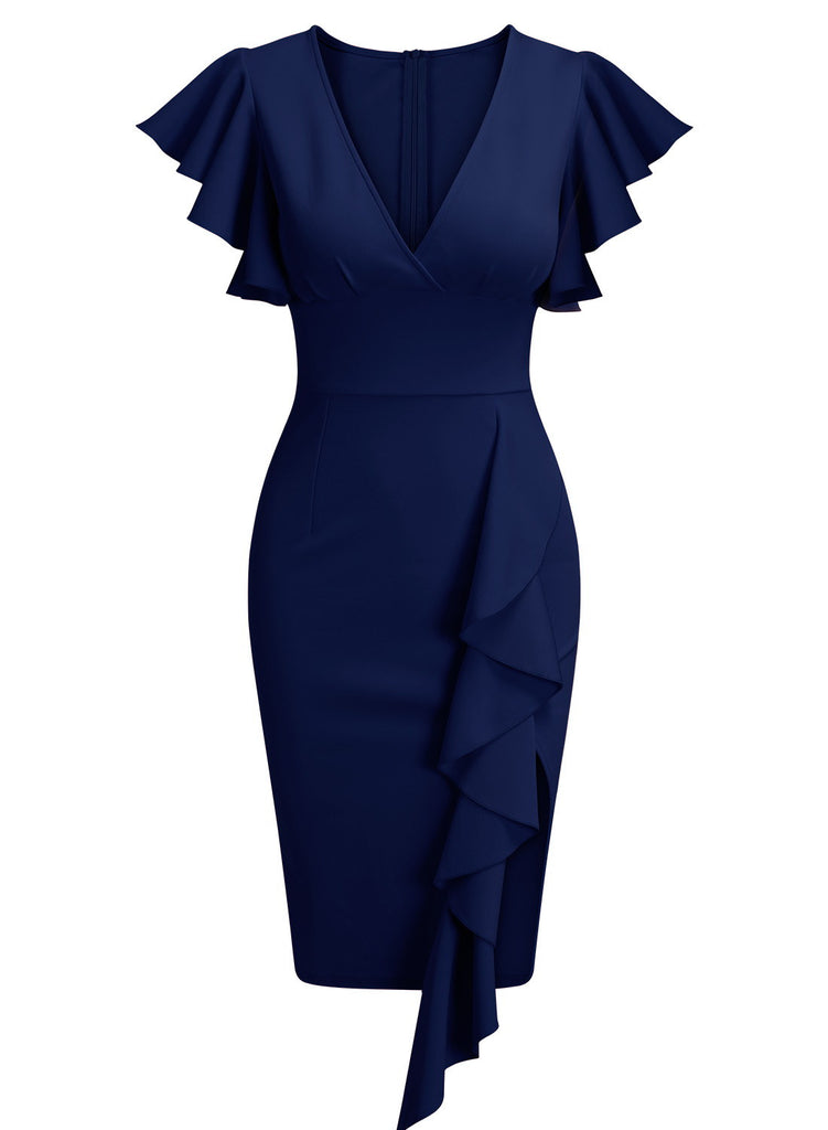 Wedding Guest Dress Musol Women's Navy Style Deep-V Neck Vntage