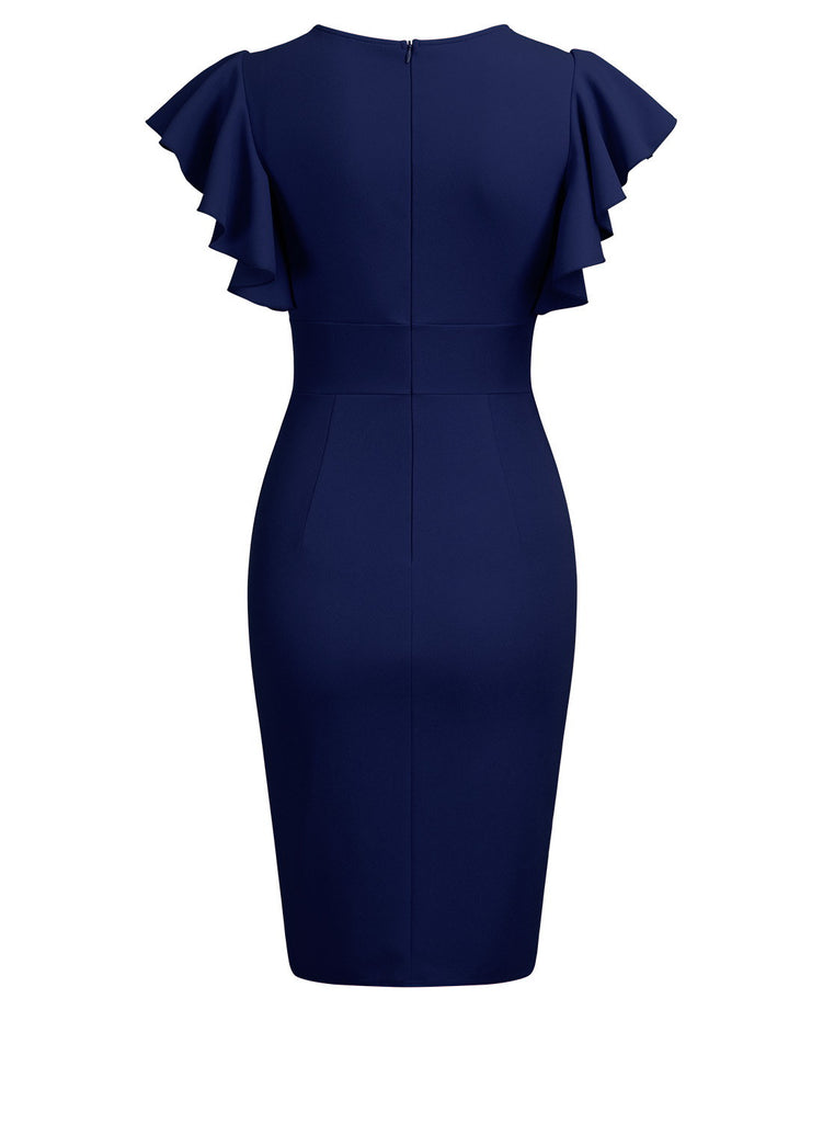 Women's Deep-V Neck Ruffle Sleeves Cocktail Party Dress – Aisize