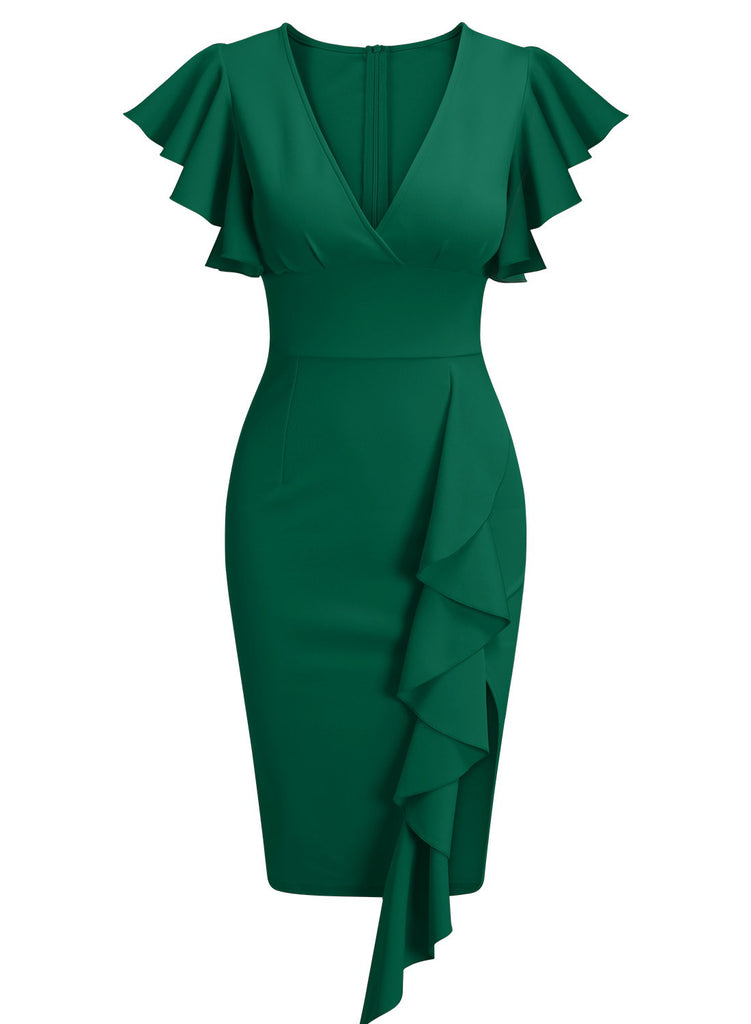 Women's Deep-V Neck Ruffle Sleeves Cocktail Party Dress Aisize Women's Deep-V Neck Ruffle Sleeves Cocktail Party Dress Aisize