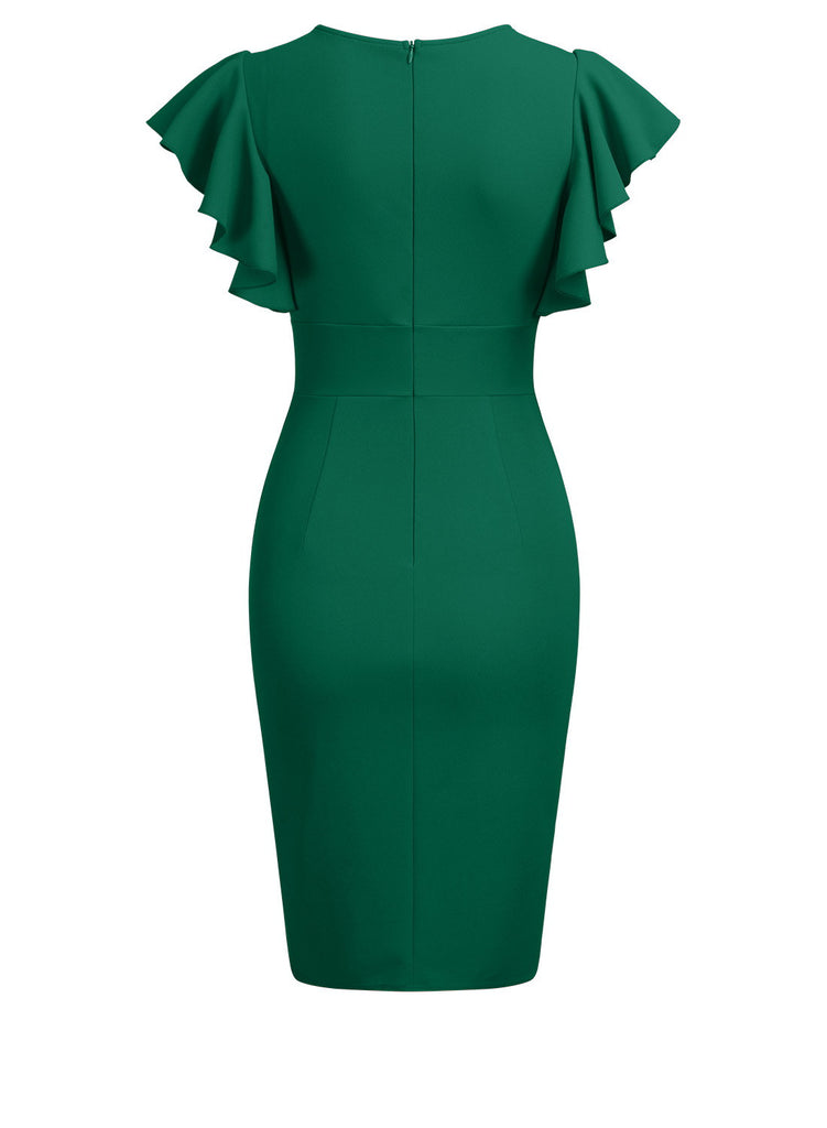 Women's Deep-V Neck Ruffle Sleeves Cocktail Party Dress Aisize Women's Deep-V Neck Ruffle Sleeves Cocktail Party Dress Aisize