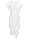 Women's Deep-V Neck Ruffle Sleeves Cocktail Party Dress - Aisize - New Vintage Simplified Design