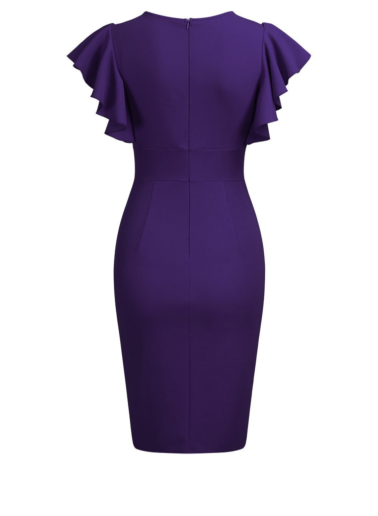 Women's Deep-V Neck Ruffle Sleeves Cocktail Party Dress Aisize Women's Deep-V Neck Ruffle Sleeves Cocktail Party Dress Aisize