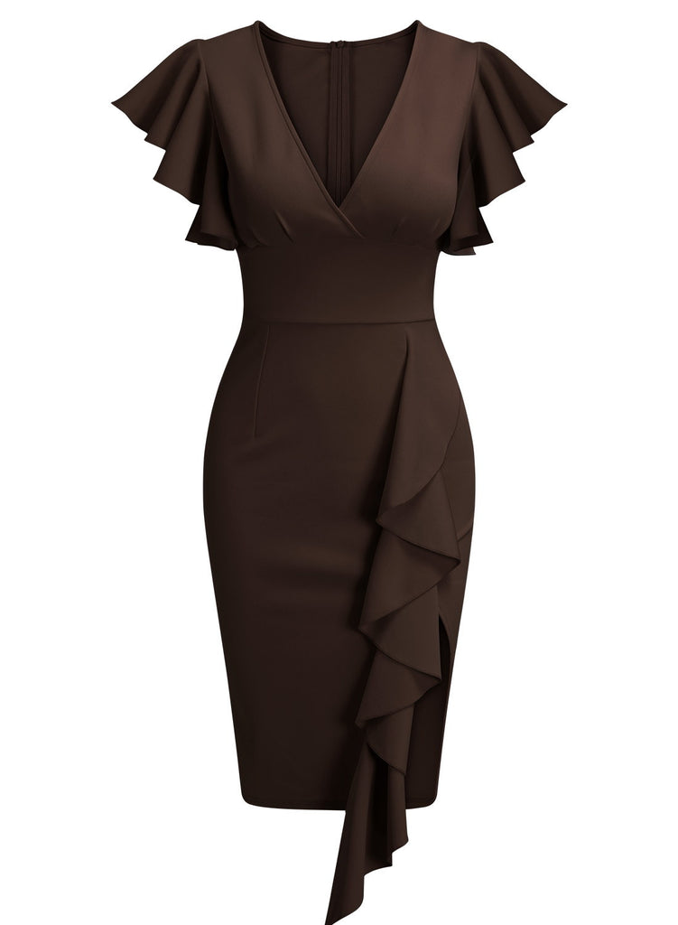 Women's Deep-V Neck Ruffle Sleeves Cocktail Party Dress Aisize Women's Deep-V Neck Ruffle Sleeves Cocktail Party Dress Aisize