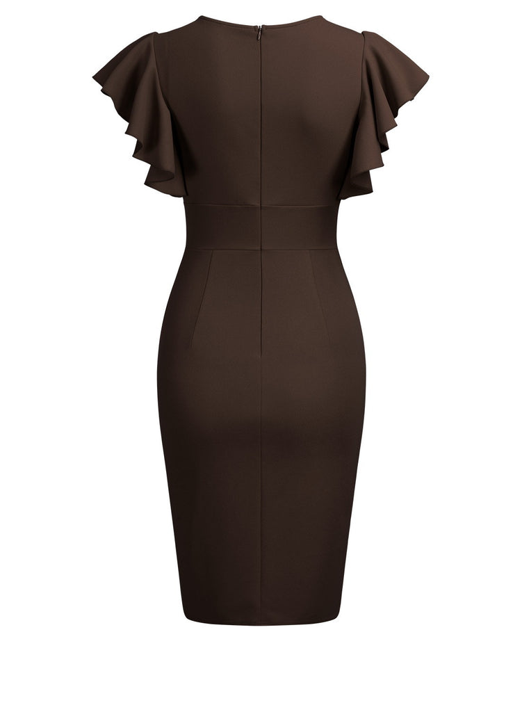 ruffle sleeve cocktail dress High-Neck Ruffle Sleeve Maxi Dress Black M / Black